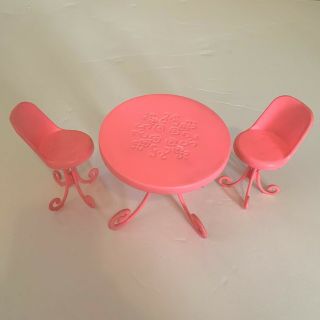 Vintage Mattel 1975 Barbie Fashion Plaza Table Chairs Pink Doll Furniture Swirly
