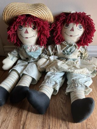 Vintage Raggedy Ann And Andy Cloth Toy Collectible Dolls 26”