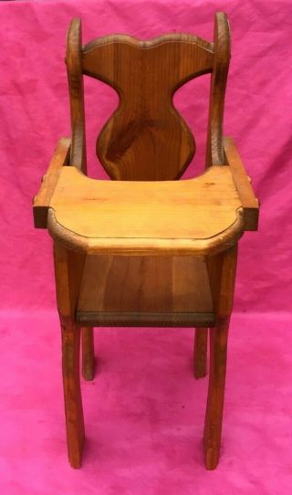 Vintage Handmade Solid Wood Doll 24 " High Chair With Tray -