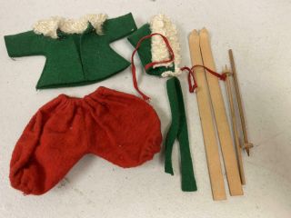 Vintage Vogue Ginny Sport Series Red & Green Felt Ski Outfit W Hood
