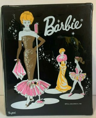 Vintage Large Double Barbie Black Vinyl Ponytail Carrying Case 1962 W/ Hangers