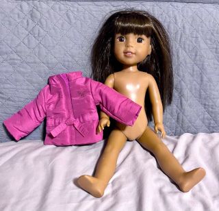 American Girl Wellie Wishers Doll Ashlyn Brown Hair Freckles Pink Jacket
