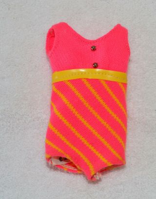 Vintage Barbie Mod Francie Hot Pink Yellow Stripe Swimsuit - Looks