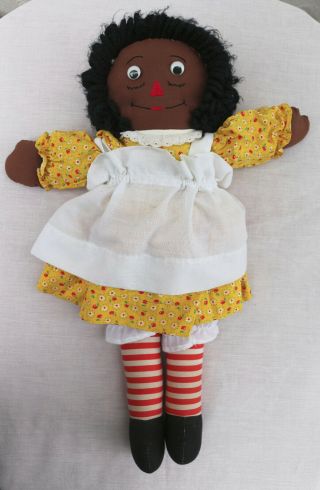 20 " Black African American Raggedy Ann Doll - Yellow Dress And Apron