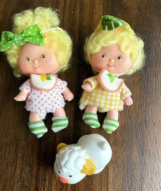 Vintage 1979 Strawberry Shortcake Lem And Ada Dolls With Sugar Woofer Pet Twins