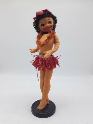 Vintage Hand Made Cloth Hula Doll With Poseable Arms - Hand Painted Face