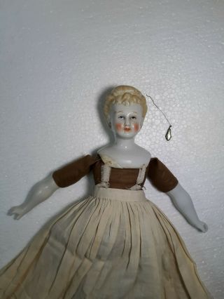 Antique Porcelain Doll 13 3/4 " Tall,  Earing Holes,  Blue Eyes,  Soft Body