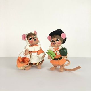 Annalee Pilgrim Mice Boy And Girl Mouse Vegetables & Bread Basket Set Of Two