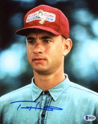 Tom Hanks Autographed 8 X 10 Forrest Gump Red Hat Photo Beckett Bas Sticker Only