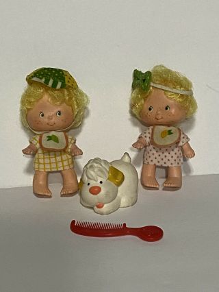 Strawberry Shortcake Twins Lem And Ada Dolls & Pet Dog Sugarwoofer Vintage 1980s