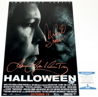 Nick Castle & James Jude Courtney Signed Halloween 12x18 Poster Beckett Bas
