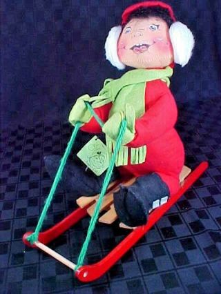 Boy On Wood Sled - Vintage Annalee Christmas - With Tags Old
