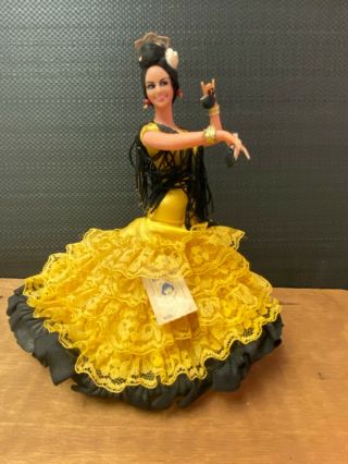 Vtg Marin Chiclana Spanish Flamenco Dancer Doll Yellow & Black Nina Alcazaba