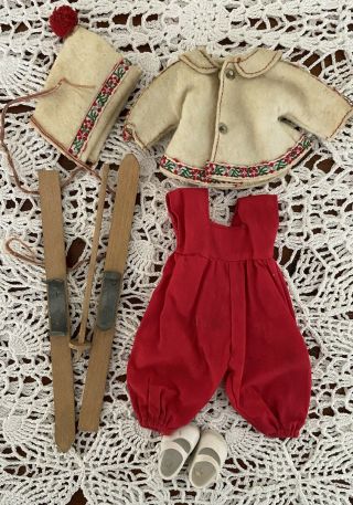 Vintage Vogue Ginny Doll Skiing Outfit Coat,  Hat,  Jumpsuit,  Skis,  Pole 6049 2