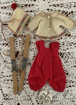 Vintage Vogue Ginny Doll Skiing Outfit Coat,  Hat,  Jumpsuit,  Skis,  Pole 6049 3