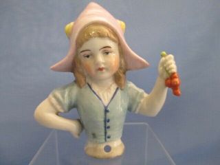 Vintage Porcelain Half Doll Dutch Girl With Hat & Cherries
