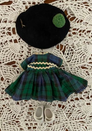 Vintage Vogue Ginny Doll Tiny Miss Green Plaid Dress 6040 Felt Hat Medford Tag
