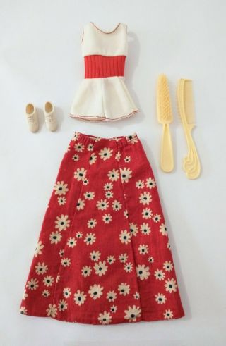 Vintage 1974 Mattel Moving Barbie 7270 Red Floral Skirt Top Shoes Outfit