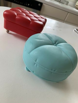 My Scene Barbie Cafe Coffee Shop Red & Baby Blue Ottoman Furniture 2003 Perfect