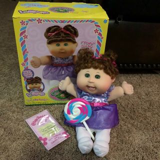 Cabbage Patch Kids Babies 2014 Magical Lollipop Licking Doll W Box Brown Hair