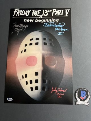 Tom Morga,  Wieand,  Hock Signed Friday The 13th Part 5 12x 18 Poster Beckett
