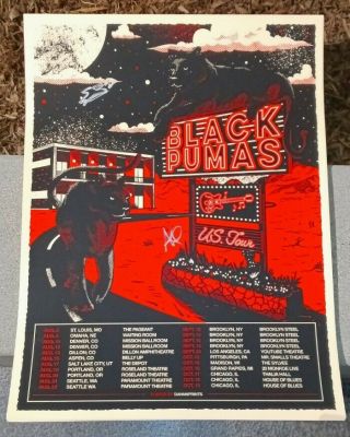 Rare 2021 Black Pumas Eric Burton Adrian Quesada Signed Damn Prints Tour Poster