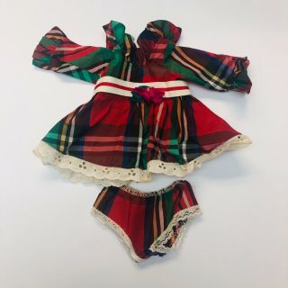 Vintage Ideal Crissy Velvet Doll Dress Christmas Set W/ Panties Plaid Dress Read