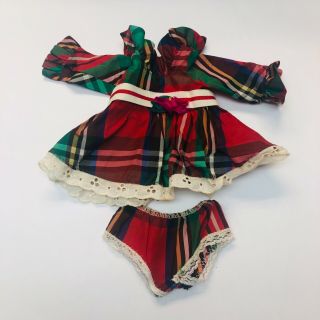 Vintage Ideal Crissy Velvet Doll Dress Christmas Set W/ Panties Plaid Dress READ 2