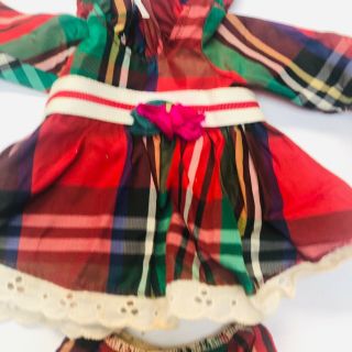 Vintage Ideal Crissy Velvet Doll Dress Christmas Set W/ Panties Plaid Dress READ 3