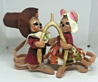 Annalee Pilgrim Mouse Couple W/ Wishbone Doll 5 " Fall Thanksgiving 20016