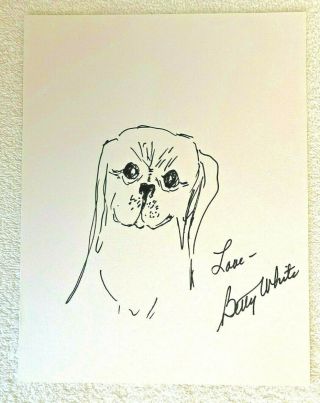 An 81/2 " X 11 " Sketch Of A Dog By Betty White And Signed By Betty White