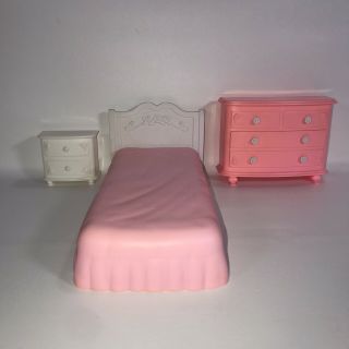 Barbie Bedroom Furniture - 3 Piece Set Vintage 1993 Bed,  Dresser,  Nightstand