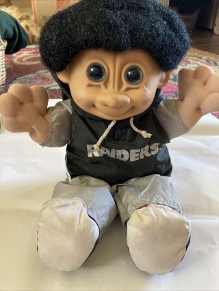 Vintage Raiders Troll Plush Body Russ Nfl 12 " Toy Doll Blue Eyes Hoodie Team Nfl