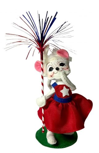 Annalee (2015) 4th Of July Mouse - Girl Red Star Dress Sparkler - Patriotic 7”