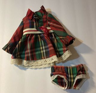 Vintage Ideal Crissy Velvet Doll Dress Christmas Set W/ Panties Plaid Dress
