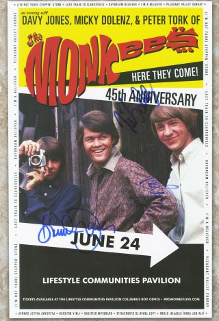 The Monkees Autographed Concert Poster Peter Tork,  Micky Dolenz,  Davy Jones
