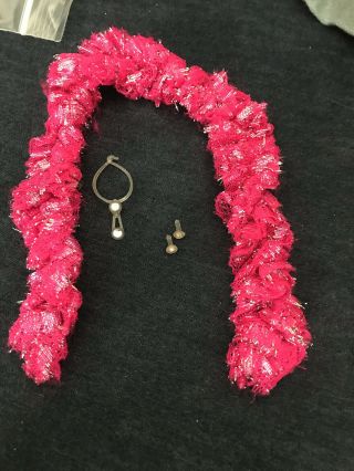 Vintage Superstar Barbie 1977 Pink Silver Boa Jewelry,  Diamond Necklace Earrings