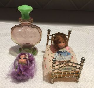 Vintage Violet Liddle Kiddle Doll With Perfume Bottle And One More Little Doll