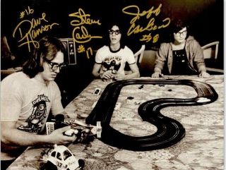 Hanson Brothers Triple Signed Inscribed In Gold Slap Shot Movie " Trains " 8x10