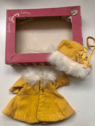 Vintage 1950’s Ginny Vogue Yellow Velvet Coat And Hat With Rabbit Fur