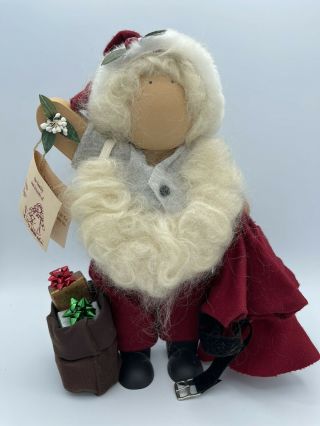 Vintage Lizzie High Whimsical Wooden Folk Art Doll Mrs " Santa Claus " Christmas