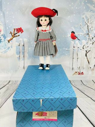 Vintage Madame Alexander Vinyl Doll 13 " Gigi 1597 Checkered Dress Red Hat & Box