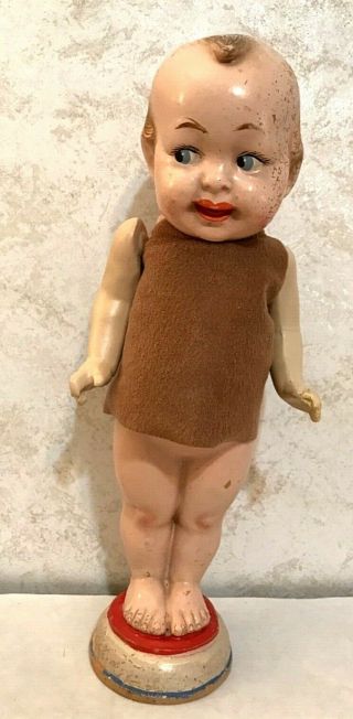 11 1/2 " York Vintage Antique Unmarked Composition Baby Boy Doll Jointed Arms