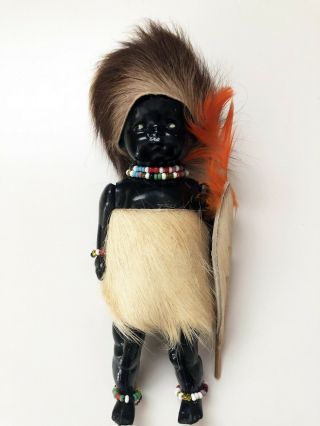Vintage 60s Pmi Jhb South African Tribal Celluloid Jointed Doll Fur Outf
