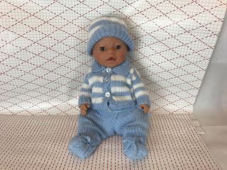 Zapf Creation Babies Baby Born Boy Toy Doll With Blue Knitting Outfit Set