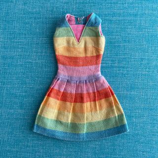 Vintage Barbie Fun N Games 1619 Rainbow Striped Dress Only 1965