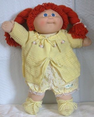Cabbage Patch Kid Vintage 1985 Doll Yellow Sweater Romper Booties Ok Tag