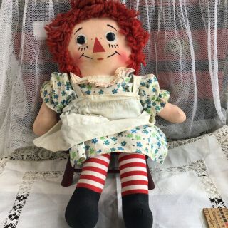 Vintage Knickerbocker Raggedy Ann Doll 16 Inches With Small Wood Bench