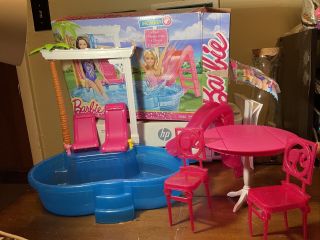 Mattel Barbie Glam Pool Playset Dgw22 Swimming Pool With Slide Toy W Bonus