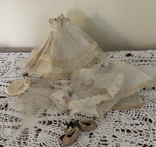 Vintage Vogue Ginny Doll Wedding Gown Veil Two Slips Slippers Flowers Bridal Set